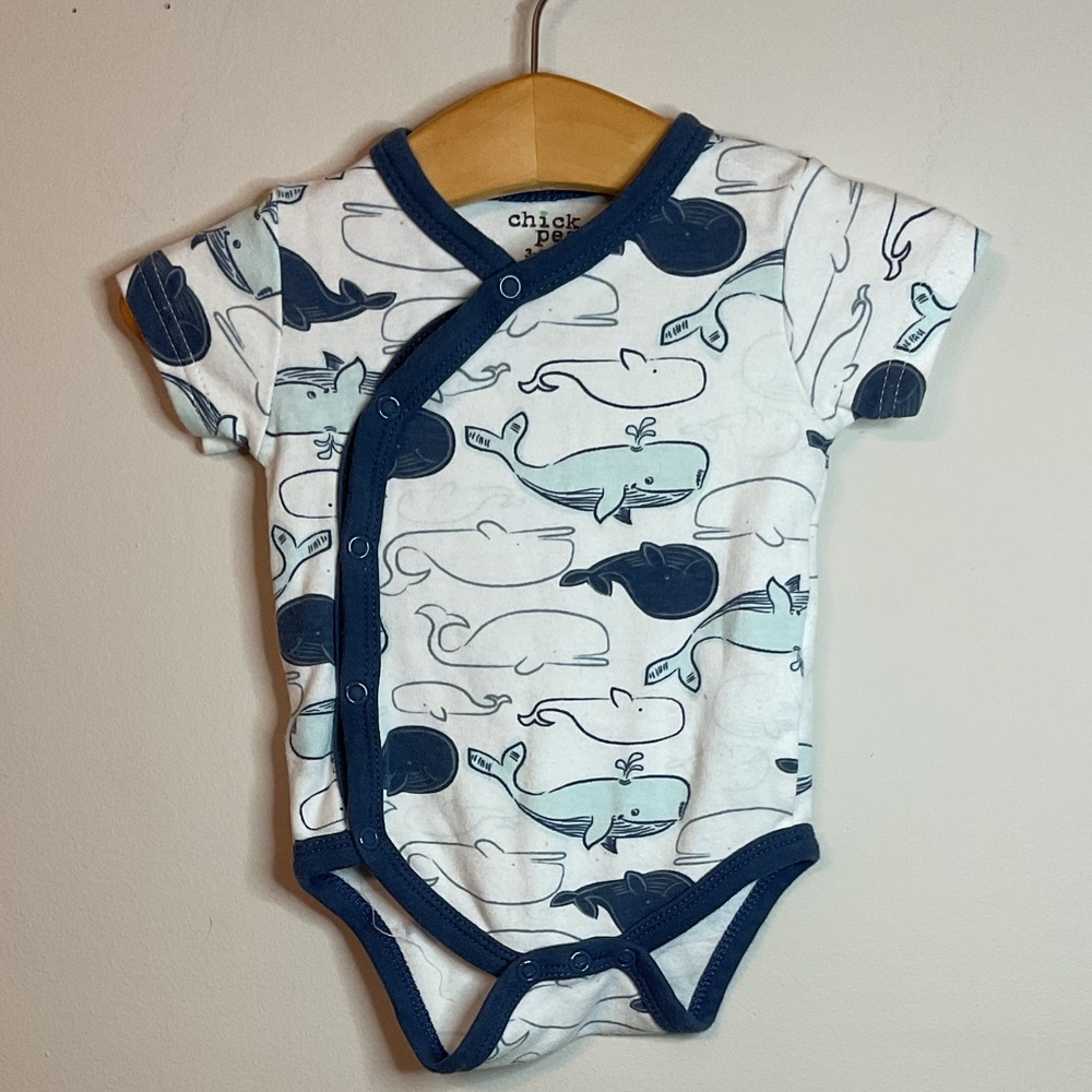 Chick Pea |Whale Pattern Kimono Style Bodysuit - Navy and White | 3-6 Months